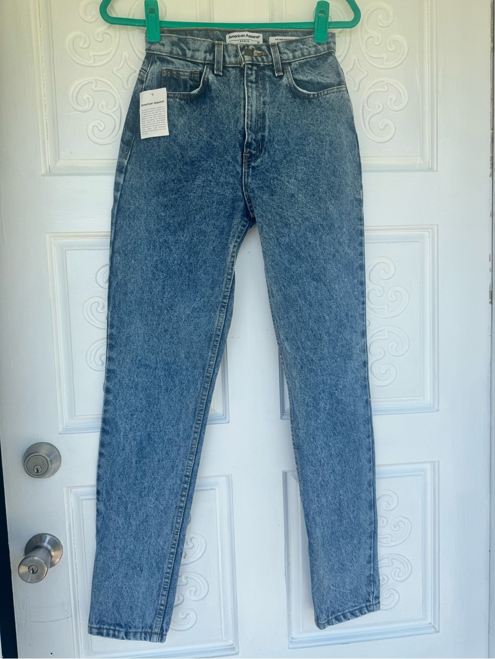 American Apparel Slim Straight High-Waisted Light Blue Acid Wash Denim Jeans